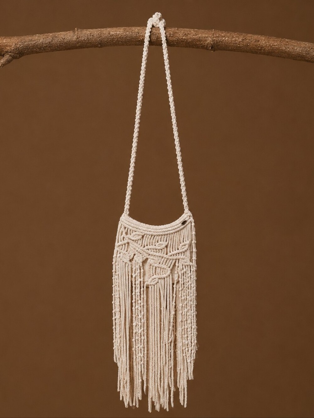 Boho Macramé Fringe Crossbody Crochet Bag in Natural Cowgirl Cottagecore Purse
